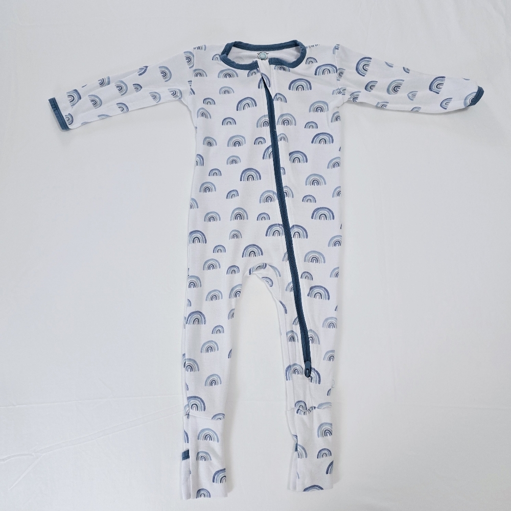 Dreamland Baby Blue Rainbow Print Bamboo Sleeper Zippy Footie Pajamas 12-18M